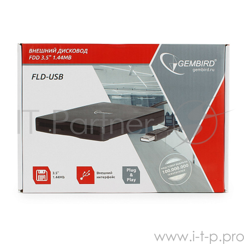 Дисковод FDD 3.5 FLD-USB 1.44M Gembird USB ext. (Black)