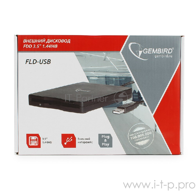 Дисковод FDD 3.5 FLD-USB 1.44M Gembird USB ext. (Black)