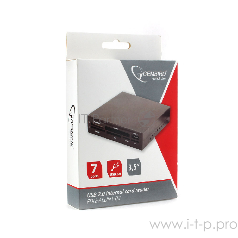 Устройство считывания 3.5 Gembird FDI2-ALLIN1-02-B , черный, USB2.0+6 разъемов для карт памяти (SD/SDHC, T-Flash, XD, MS, M2, CF), коробка