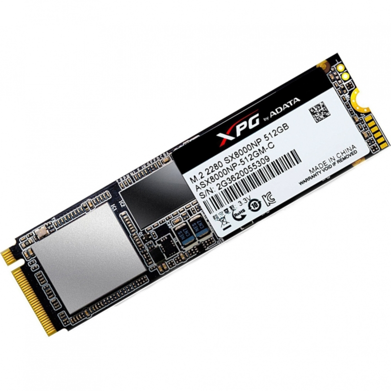 Накопитель SSD AData M.2 2280 256GB ADATA XPG SX8000 Client SSD ASX8000NPC-256GM-C PCIe Gen3x4 with NVMe, 2000/1100, IOPS 85/140K, MTBF 2M, 3D MLC, 256MB, 160TBW, NVMe 1.2, Heat Sink, Retail
