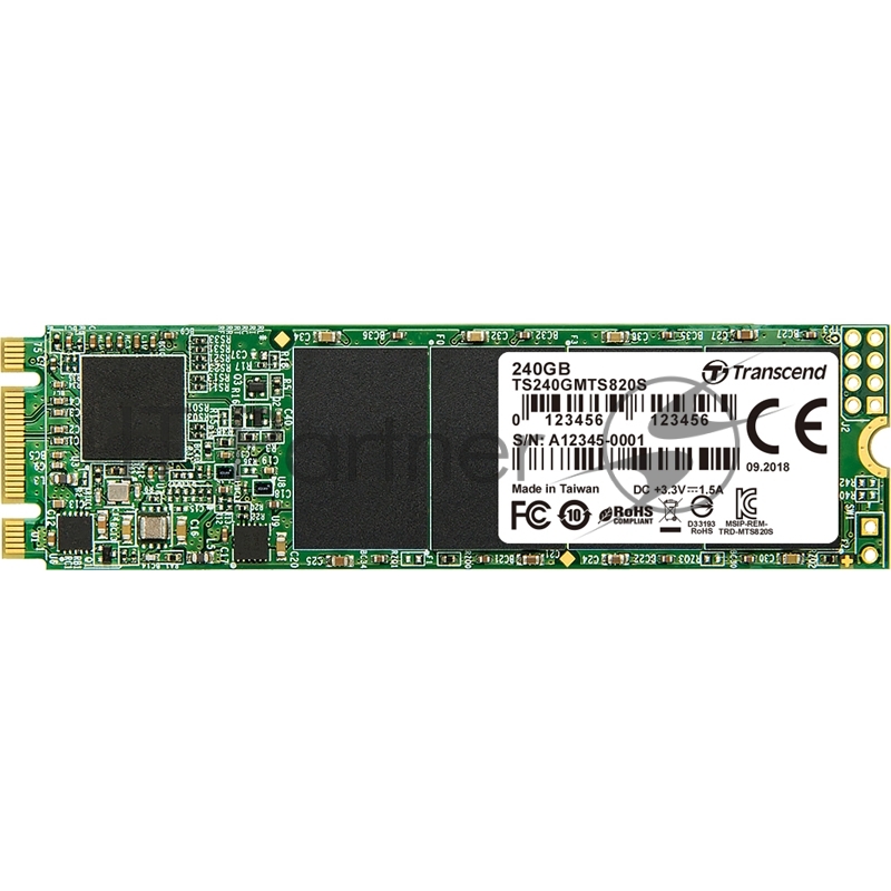 Жесткий диск SSD M.2 Transcend 240Gb MTS820 (SATA3, up to 560/340MBs, 85000 IOPs, 3D TLC, 22х80мм) <TS240GMTS820S>