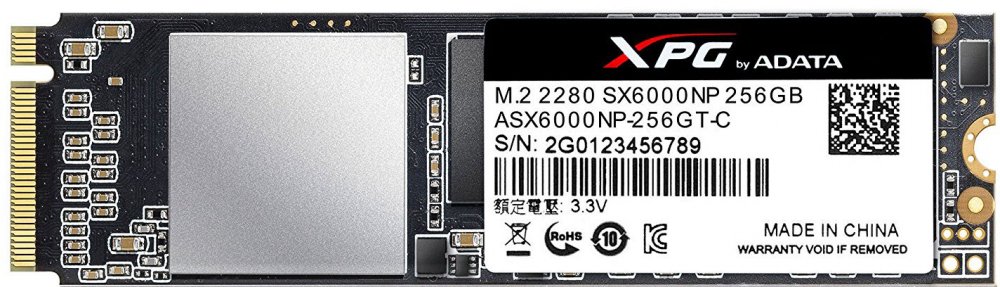 Твердотельный накопитель M.2 2280 256GB ADATA XPG SX6000 Client SSD ASX6000NP-256GT-C PCIe Gen3x2 with NVMe, 1000/800, IOPS 100/110K, MTBF 2M, 3D NAND TLC, 150TBW, NVMe 1.2, Retail
