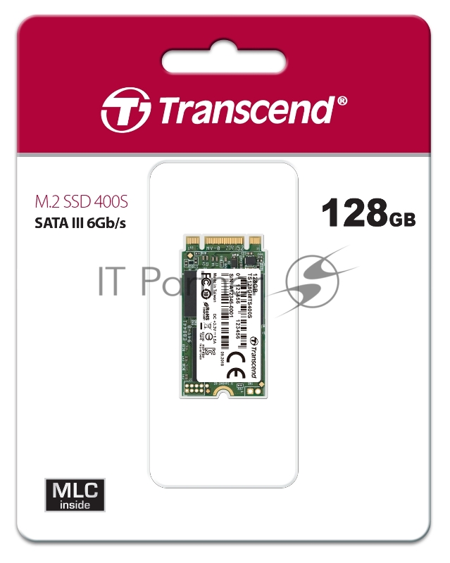 Жесткий диск SSD M.2 Transcend 128Gb MTS400S <TS128GMTS400S> (SATA3, up to 500/450MBs, 70000 IOPs, MLC, 22х42мм)