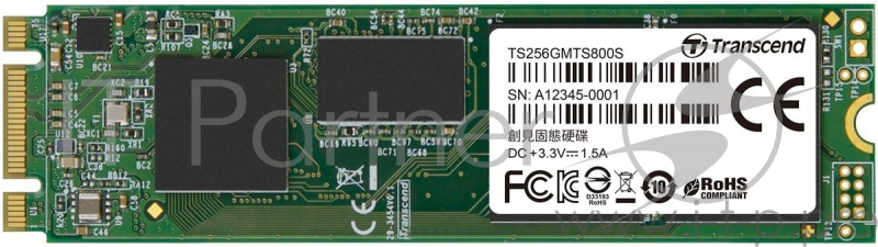 Жесткий диск SSD M.2 Transcend 256Gb MTS800S <TS256GMTS800S> (SATA3, up to 500/450MBs, 75000 IOPs, MLC, 22х80мм)