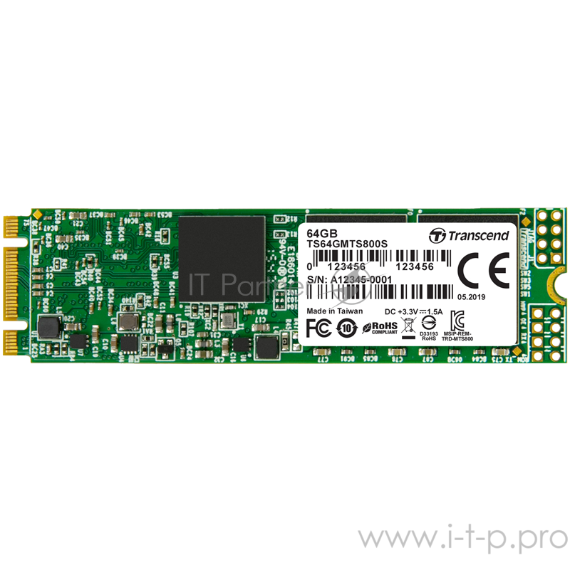 Жесткий диск SSD M.2 Transcend 256Gb MTS800S <TS256GMTS800S> (SATA3, up to 500/450MBs, 75000 IOPs, MLC, 22х80мм)