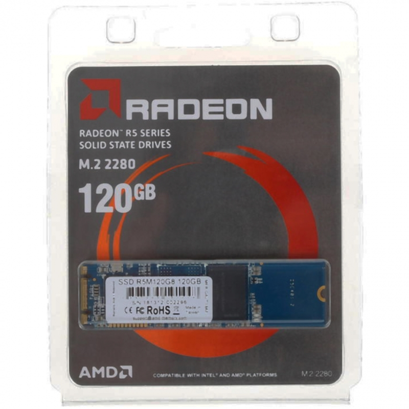 Твердотельный накопитель M.2 2280 120GB AMD Radeon R5 Client SSD R5M120G8 SATA 6Gb/s, 530/400, IOPS 64/81K, 3D TLC, RTL