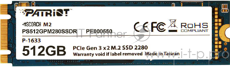 Накопитель SSD Patriot PCI-E x2 512Gb PS512GPM280SSDR Scorch M.2
