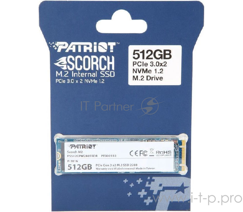 Накопитель SSD Patriot PCI-E x2 512Gb PS512GPM280SSDR Scorch M.2