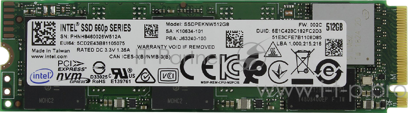 SSD жесткий диск M.2 2280 512GB QLC 660P SSDPEKNW512G8X1 INTEL