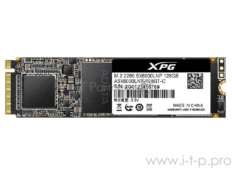 SSD M.2 ADATA 128Gb SX6000 Lite <ASX6000LNP-128GT-C> (PCI-E 3.0 x4, up to 1800/600Mbs, 3D TLC, NVMe 1.3, 22x80mm)