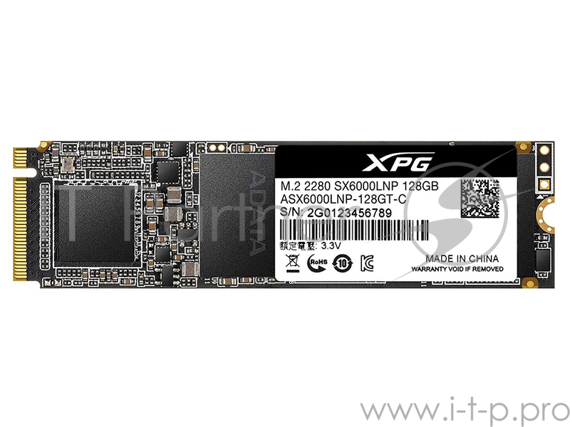 SSD M.2 ADATA 128Gb SX6000 Lite <ASX6000LNP-128GT-C> (PCI-E 3.0 x4, up to 1800/600Mbs, 3D TLC, NVMe 1.3, 22x80mm)