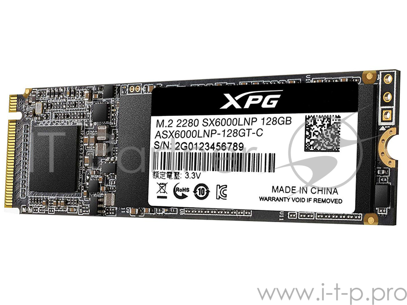 SSD M.2 ADATA 128Gb SX6000 Lite <ASX6000LNP-128GT-C> (PCI-E 3.0 x4, up to 1800/600Mbs, 3D TLC, NVMe 1.3, 22x80mm)