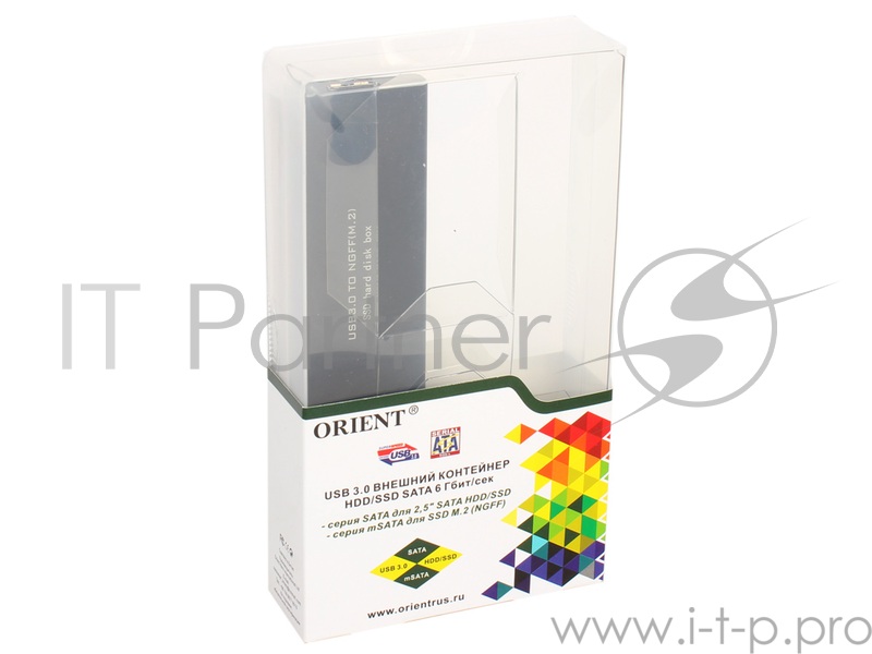 Мобил рек Orient 3502U3, USB 3.0 для SSD M.2 (NGFF) 6Gb/s (ASM1153E), поддержка TRIM, алюминий, черный цвет