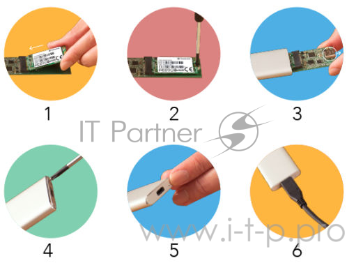 Комплект с корпусом для установки SSD Transcend TS-CM42S, M.2, USB 3.1, Enclosure Kit, Серебристый