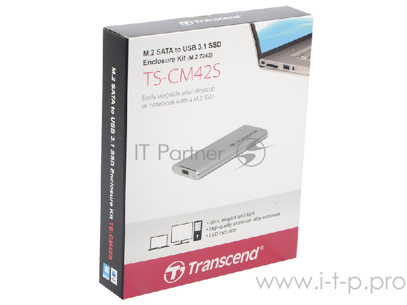 Комплект с корпусом для установки SSD Transcend TS-CM42S, M.2, USB 3.1, Enclosure Kit, Серебристый