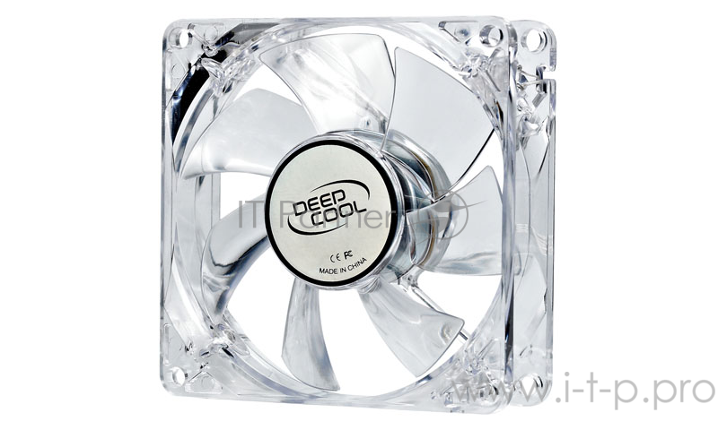 Вентилятор DEEPCOOL Xfan 80L 80x80x25мм (135шт./кор, пит. от мат.платы и БП, прозрачный, синяя подсветка , 1800об/мин) Retail blister