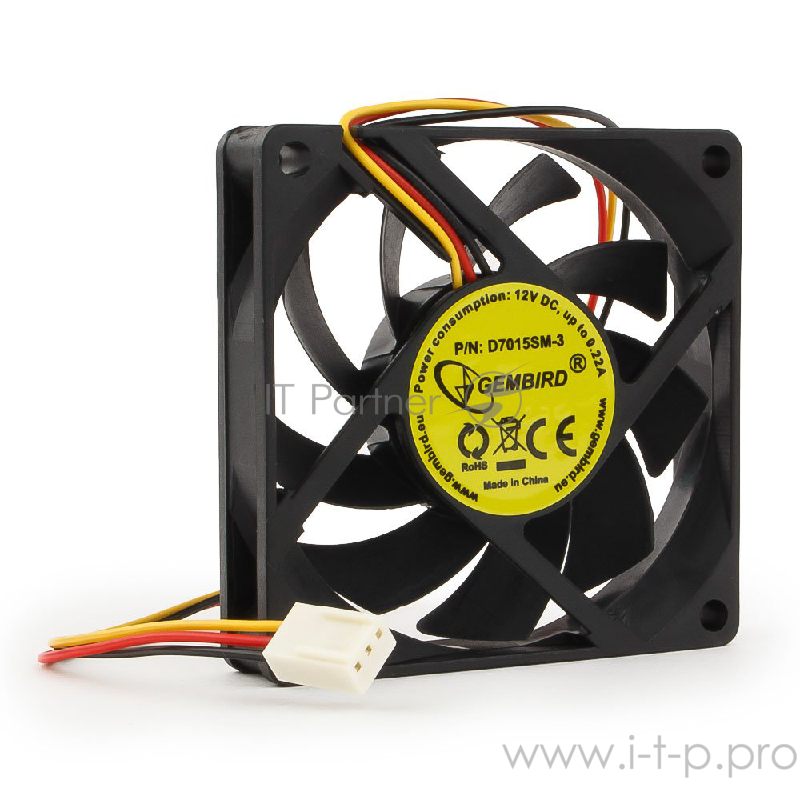 Вентилятор Gembird, 70x70x15, втулка, 3 pin, провод 25 см
