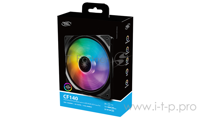Вентилятор DEEPCOOL CF140 (2 IN 1) RGB 140x140x26мм (12шт./кор, 2xCF140, PWM, пит. от мат.платы и БП, RGB подсветка, 500-1200об/мин) Retail