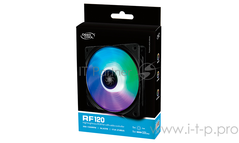 Вентилятор DEEPCOOL RF120 RGB 120x120x25мм (32шт./кор, PWM, пит. от мат.платы и БП, RGB подсветка, 500-1500об/мин) Retail