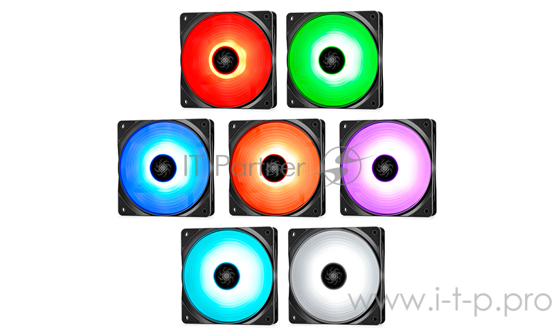 Вентилятор DEEPCOOL RF120 RGB 120x120x25мм (32шт./кор, PWM, пит. от мат.платы и БП, RGB подсветка, 500-1500об/мин) Retail