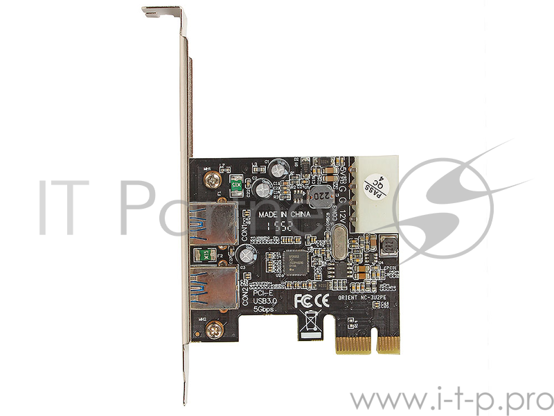 Контроллер Orient NC-3U2PE (PCI-E, 2 Port USB 3.0, доп разъём питания, NEC UPD720200) Ret