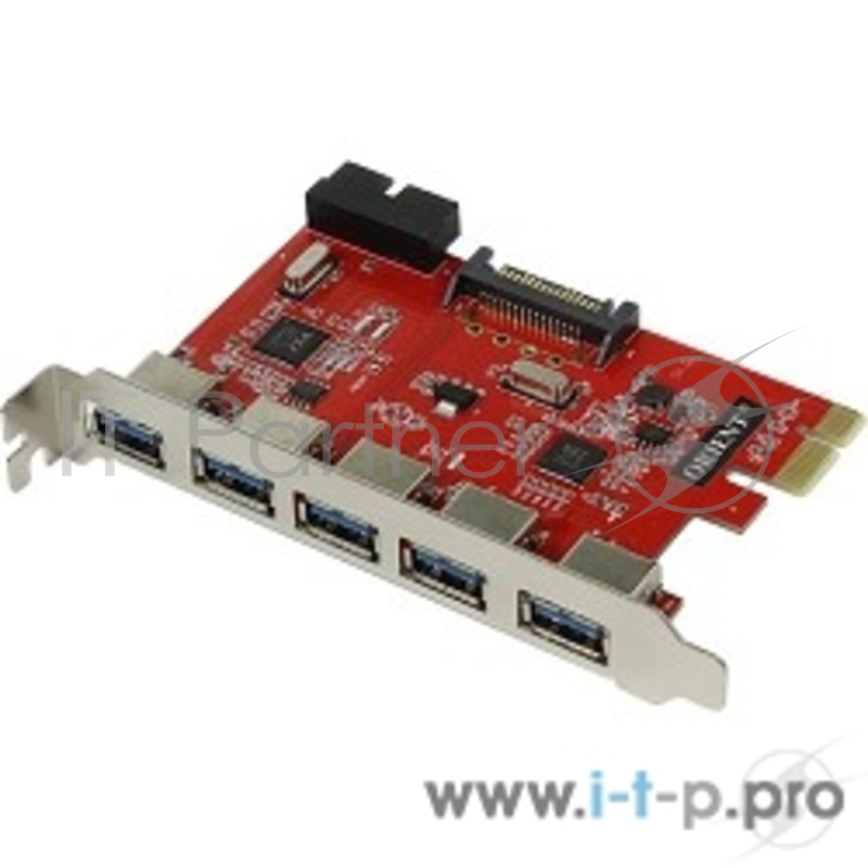 Контроллер ORIENT VA-3U5219PE, PCI-E USB 3.0 5ext/2int (19-pin) port, VIA VL805+VL813 chipset, разъем доп.питания, oem