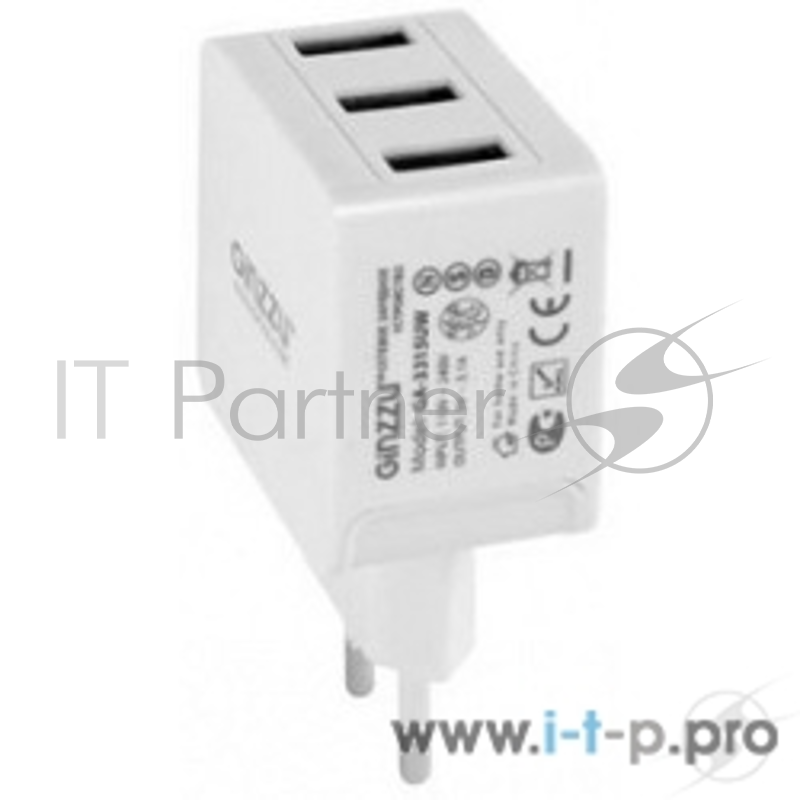 Сетевое зарядное устройство GINZZU GA-3315UW, 3.1A, белый
