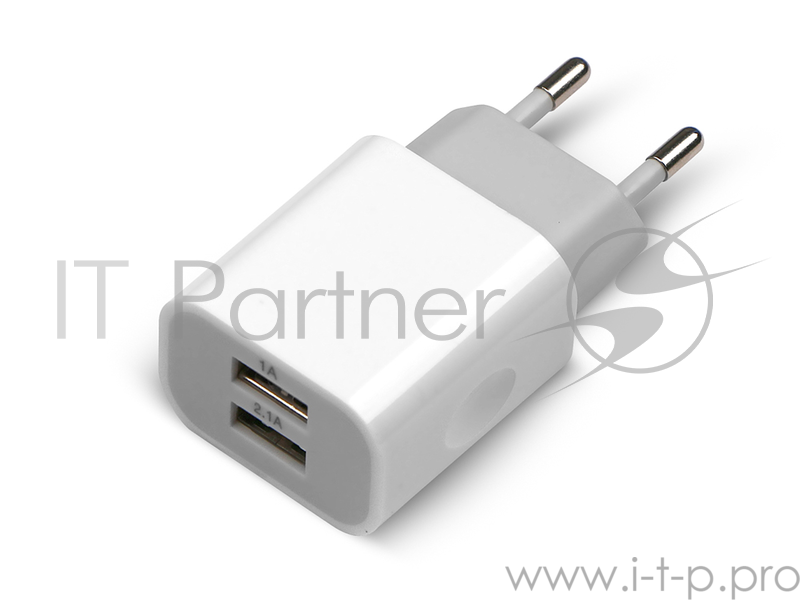 Универсальное зарядное устройство Jet.A от сети 220В UC-Z14 (2 USB-портa, 2.1А) Цвет - белый