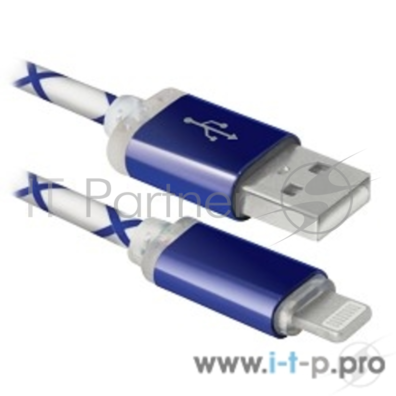 Кабель Defender USB кабель ACH03-03LT голубой, LED, USB-Lightning 1м (87551)