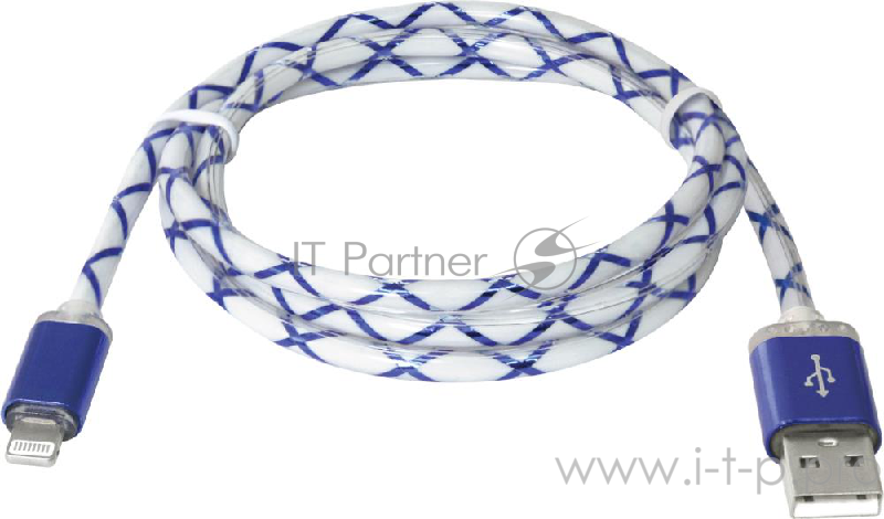 Кабель Defender USB кабель ACH03-03LT голубой, LED, USB-Lightning 1м (87551)