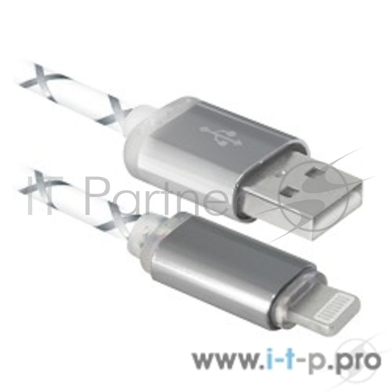Кабель Defender USB кабель ACH03-03LT серый, LED, USB-Lightning, 1м (87550)
