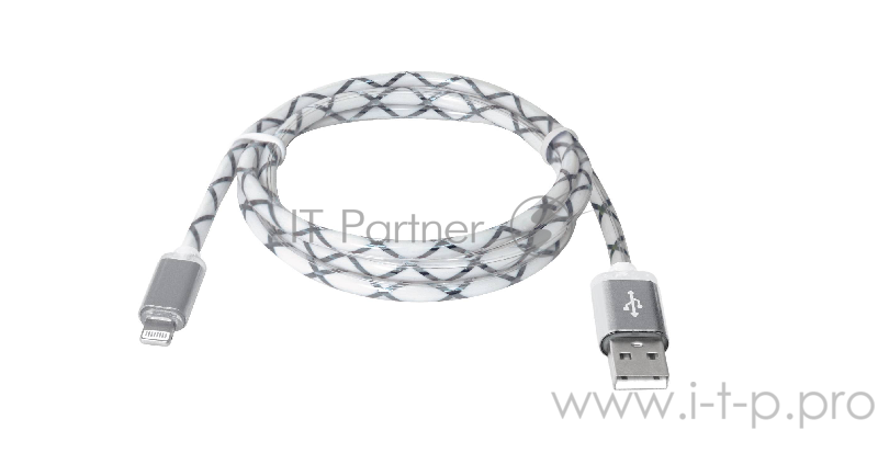 Кабель Defender USB кабель ACH03-03LT серый, LED, USB-Lightning, 1м (87550)