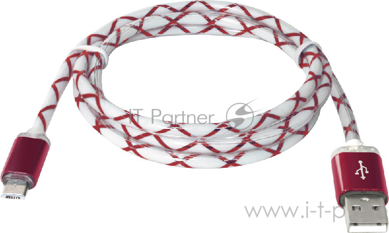 Кабель Defender USB кабель USB08-03LT USB2.0 красный, LED, AM-MicroBM, 1м (87556)