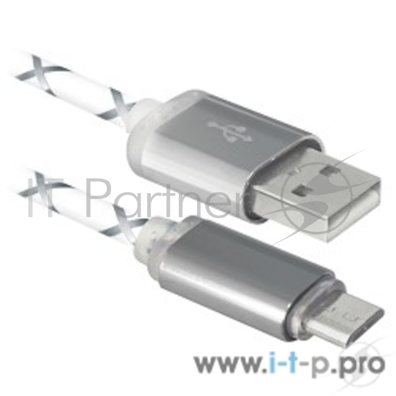 Кабель Defender USB кабель USB08-03LT USB2.0 серый, LED, AM-MicroBM, 1м (87554)
