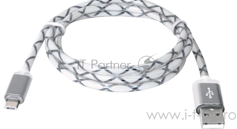 Кабель Defender USB кабель USB08-03LT USB2.0 серый, LED, AM-MicroBM, 1м (87554)