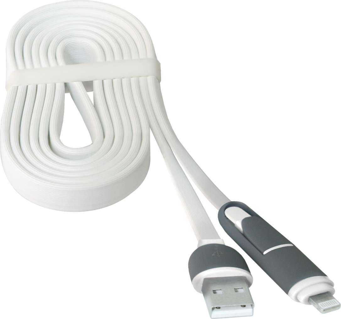 Кабель Defender USB кабель USB10-03BP белый, MicroUSB + Lightning,1м (87493)
