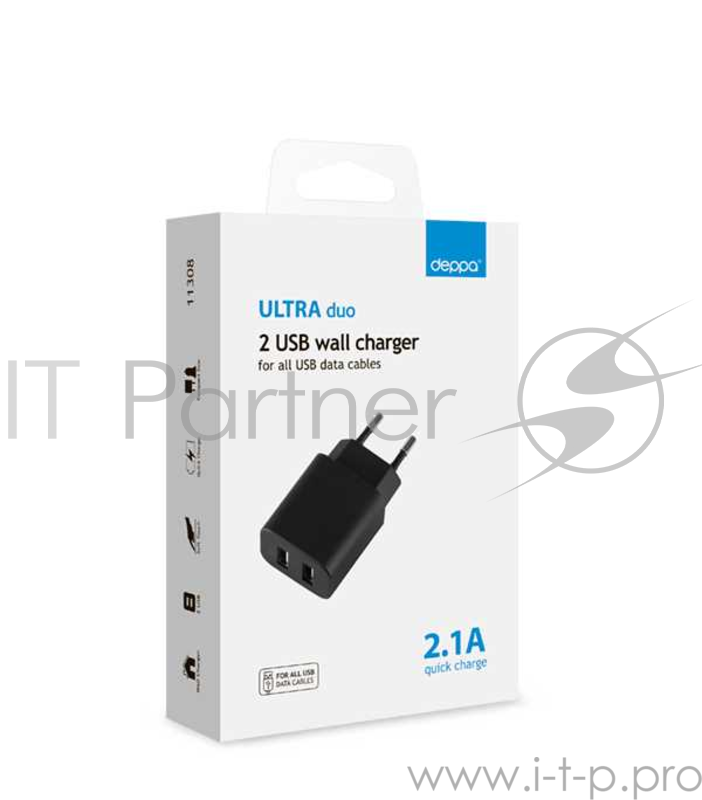 Зарядное устройство Deppa СЗУ USB 2.1A, черный, Deppa