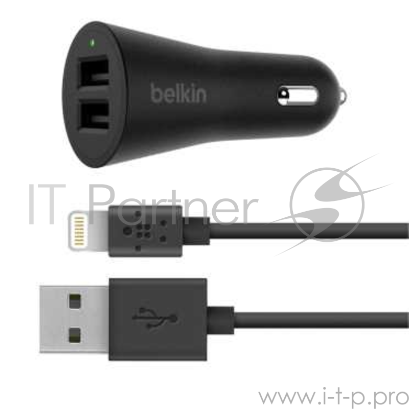 Зарядное устройство Belkin Dual 2.4A Car Charger + LTG, Black