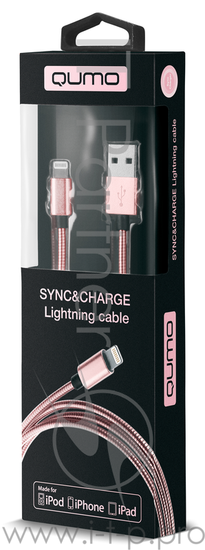 Кабель Qumo 21717 розовое золото (MFI c разъемом Apple 8 pin, 1м, PVC, стальная пружина по всему кабелю, металлический коннектор)