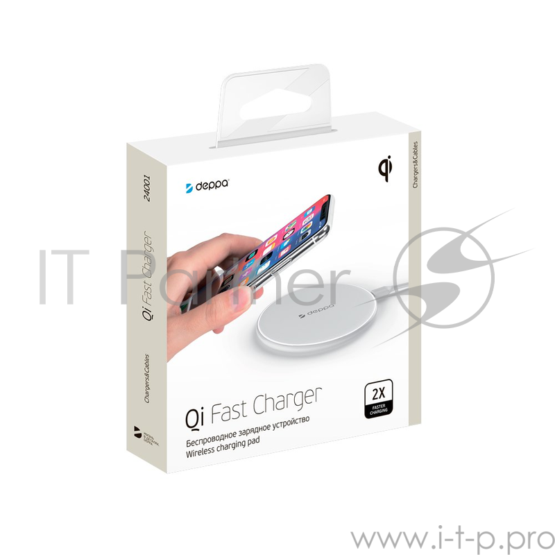 Зарядное устройство Deppa Беспроводное (Qi Fast Charger, 10W, стандарт Qi, белый)