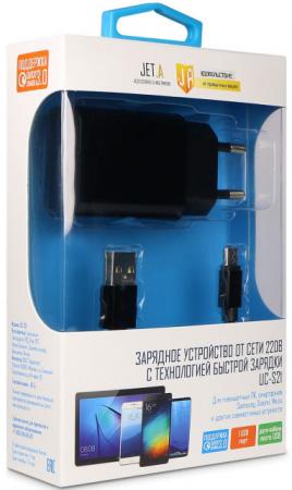 Универсальное зарядное устройство Jet.A UC-S21 Черный, с поддержкой быстрой зарядки USB-порт, до 3.0А, кабель micro USB в оплётке