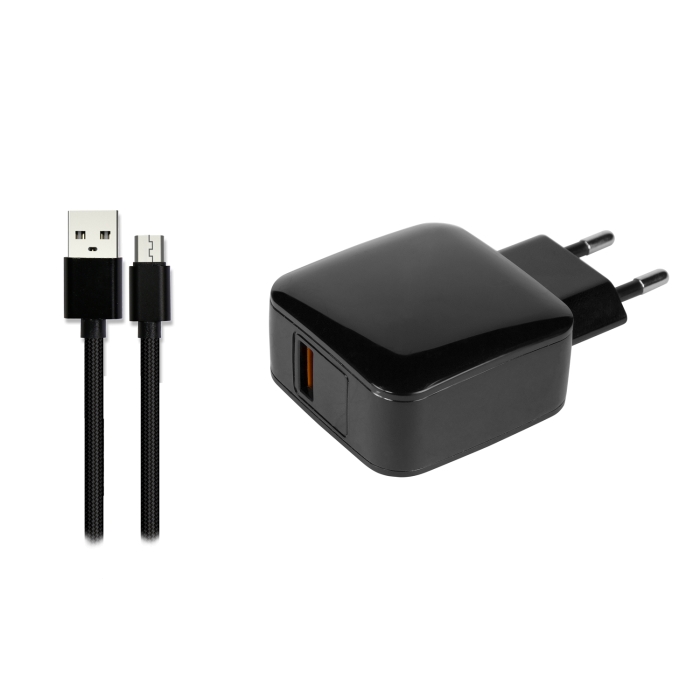 Универсальное зарядное устройство Jet.A UC-C22 с поддержкой быстрой зарядки USB-порт, до 3.0А, кабель USB Type-C в оплётке