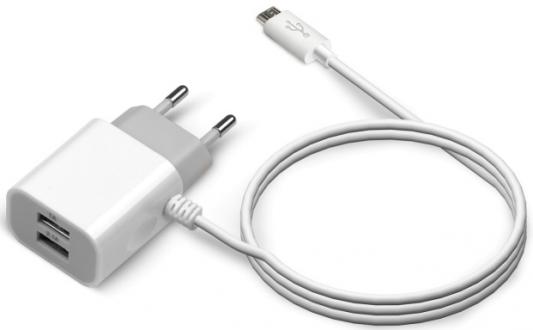 Универсальное зарядное устройство от сети 220В UC-C14 (2 USB-портa, 2.1А, встроенный кабель USB Type-C) Цвет - белый