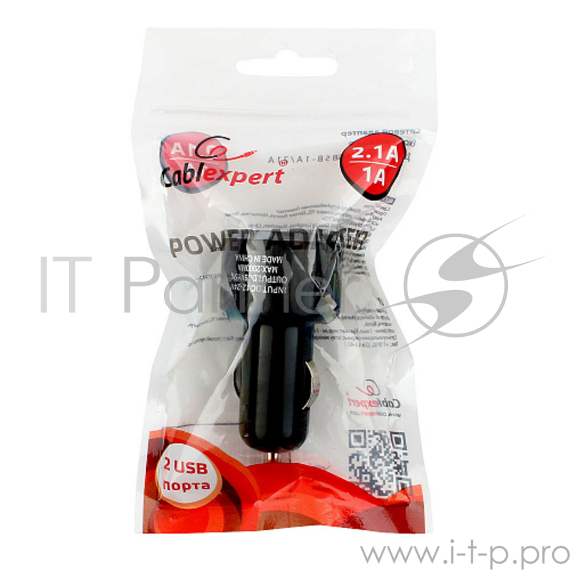 Адаптер питания Cablexpert MP3A-UC-CAR16, 12V->5V 2-USB, 2.1A