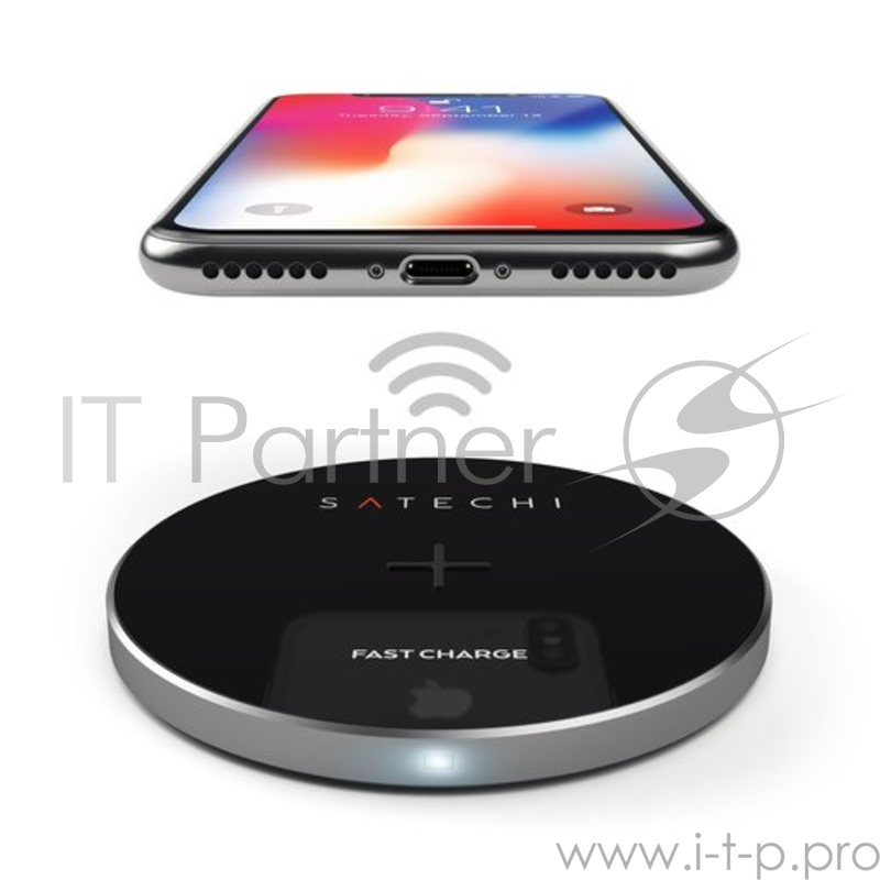 Беспроводное зарядное устройство Satechi Wireless Charging Pad. Работает от USB. Цвет серый космос.