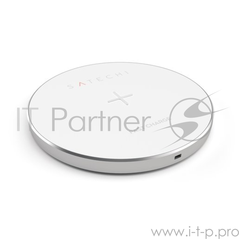 Беспроводное зарядное устройство Satechi Wireless Charging Pad. Работает от USB. Цвет серебряный.