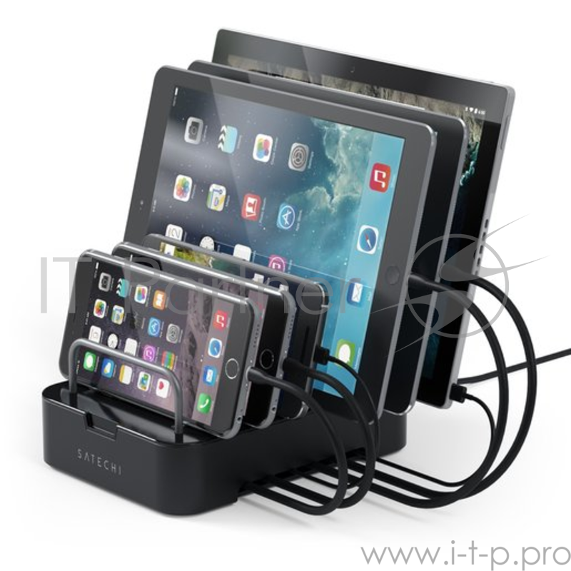 Подставка-зарядная станция Satechi 6-Port Customizable Media Organizer для 6 мобильных устройств (планшеты, смартфоны). Материал сталь. Цвет черный.