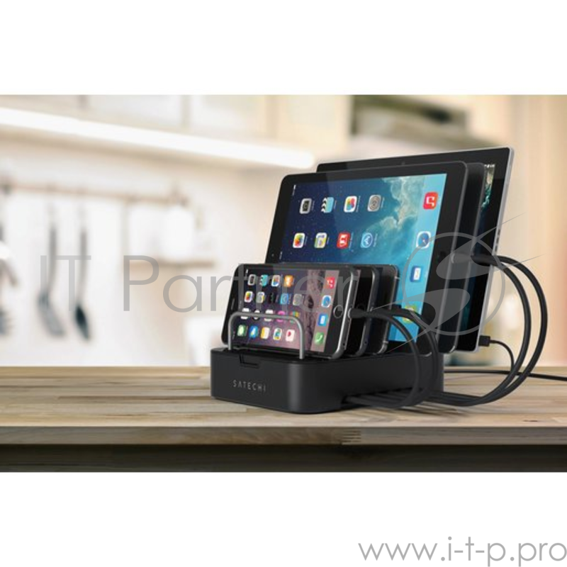 Подставка-зарядная станция Satechi 6-Port Customizable Media Organizer для 6 мобильных устройств (планшеты, смартфоны). Материал сталь. Цвет черный.