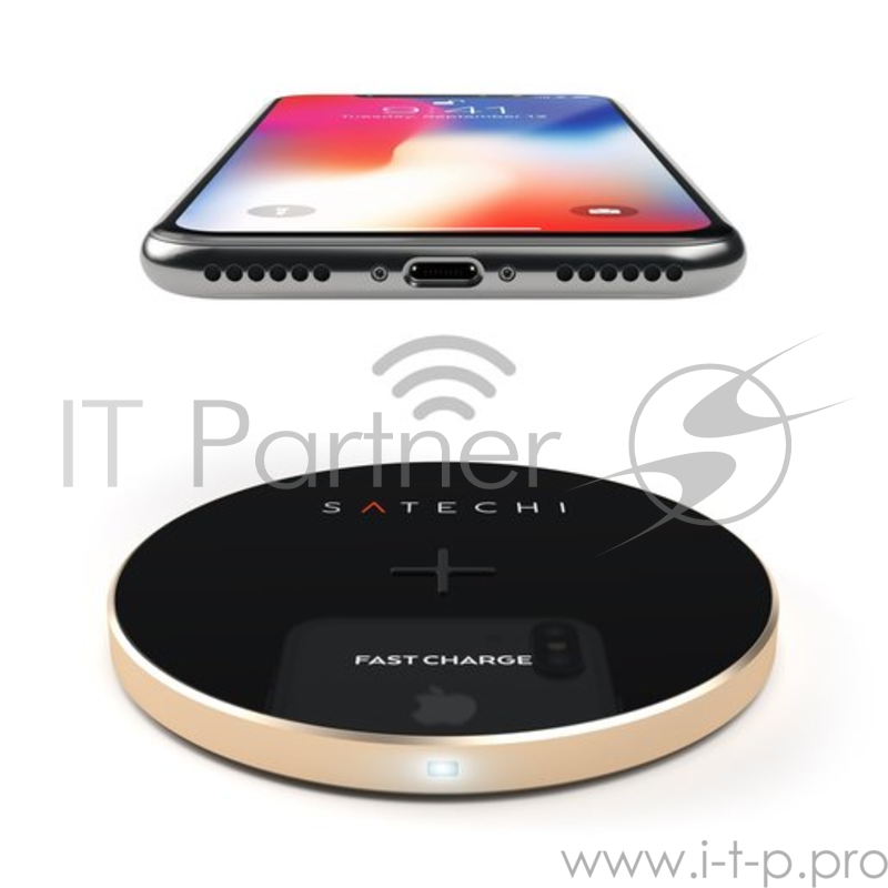 Беспроводное зарядное устройство Satechi Wireless Charging Pad. Работает от USB. Цвет золотой.