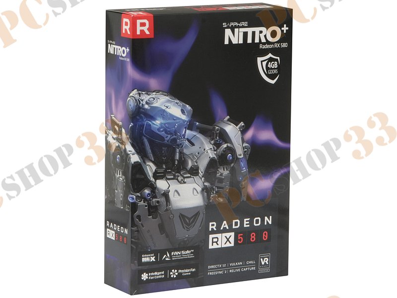 Видеокарта Sapphire Radeon RX 580 Nitro+ W/BP (UEFI) 4ГБ 11265-08 (Radeon RX 580, DDR5, DVI, 2xHDMI, 2xDP) (PCI-E)
